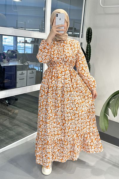 ModaSelin Ms211 Ruffle Buttoned Orange Dress