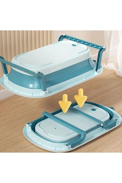 Fab N Funky Crown Designed Foldable Bath Tub with Drain Plug and Temperature Indicator, 0 Months+, Pink