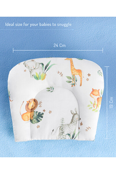 Bonfino Bonfino Organic Cotton U-Shape Baby Pillow , 0-6 Months Elephant Print Neck Support - 24x19cm White