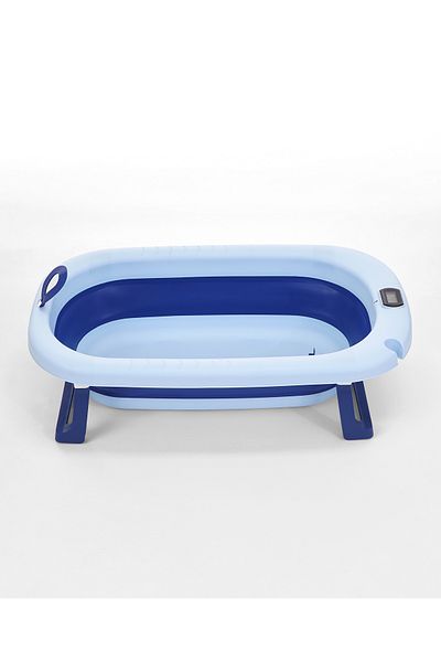 Fab N Funky Blue Baby Bath Tub with Temperature Control & Drain Plug, Sturdy, Ages 6  Months, 75.5x47x21.5 cm