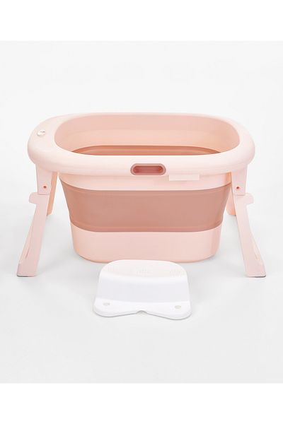 Fab N Funky حوض استحمام قابل للطي للأطفال - وردي، مضاد للانزلاق، محمول، ارتفاع قابل للتعديل، تصريف سهل، مقبض أمان