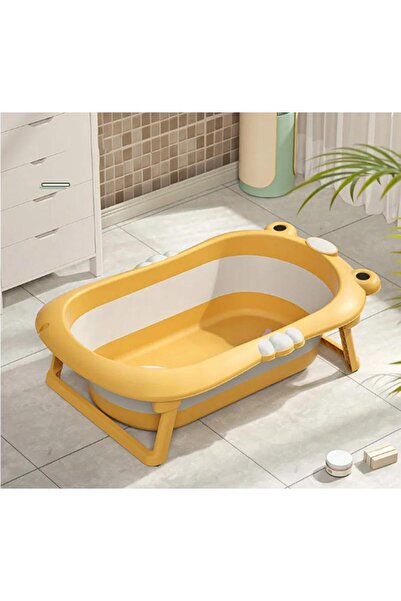 Fab N Funky Frog Style Foldable Bath Tub with Drain Plug, Temperature Indicator, 0 Months+, Yellow