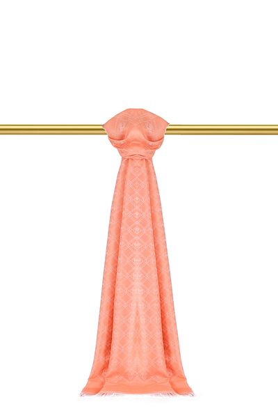 Bursa İpek Şal de mătase jacquard cu model monogramă de somon