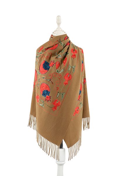 Bursa İpek Dark Mustard Embroidered Winter Shawl