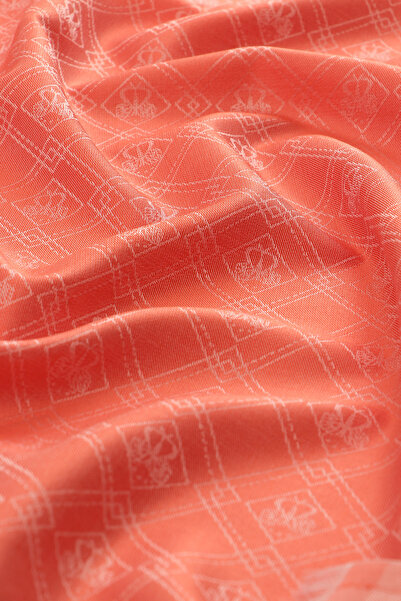 Bursa İpek Coral Monogram Pattern Jacquard Silk Shawl