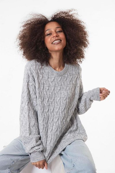 Figo Crew Neck Braided Women's Sweater