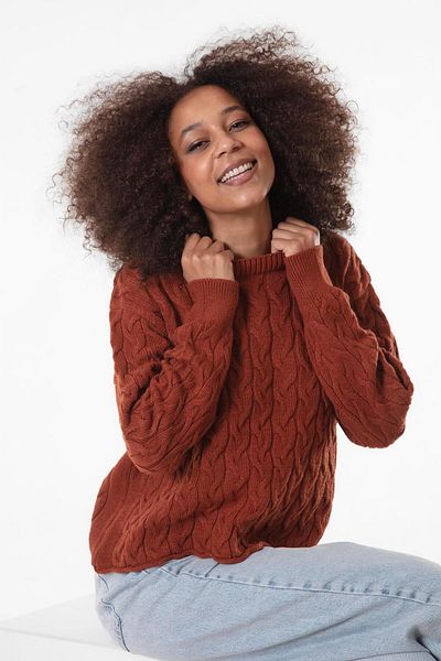 Figo Crew Neck Braided Women's Sweater