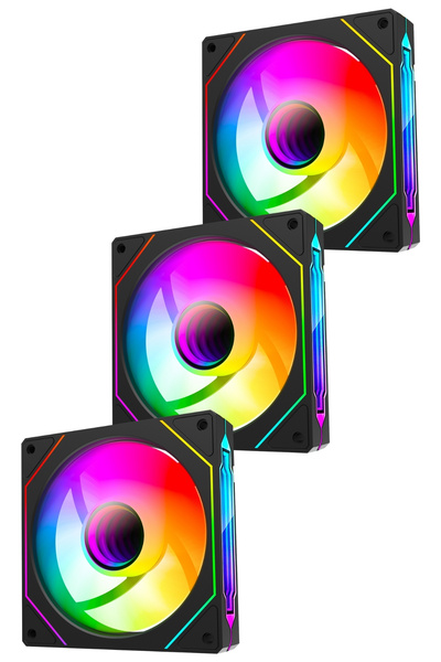 Rampage 7C-120S 120*120*25mm Double Ring Mirrored Argb Black Set of 3 Case Fan Set