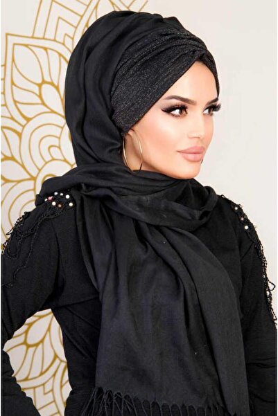 Aişe tesettür Чорний блискучий готовий шарф