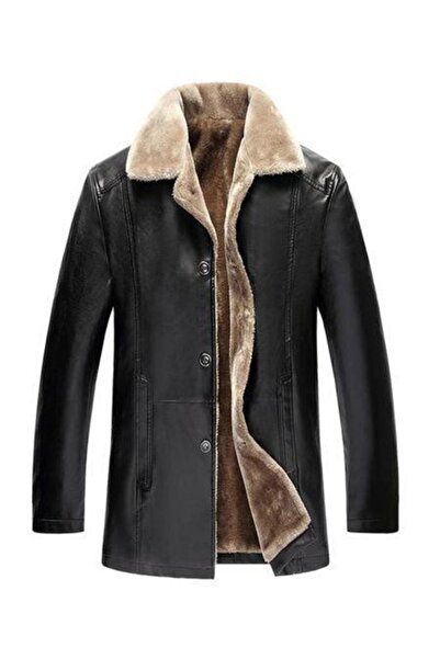 DeriWork Hakiki Deri Içi Kürklü Düğmeli Yandan Cepli Erkek Deri Ceket