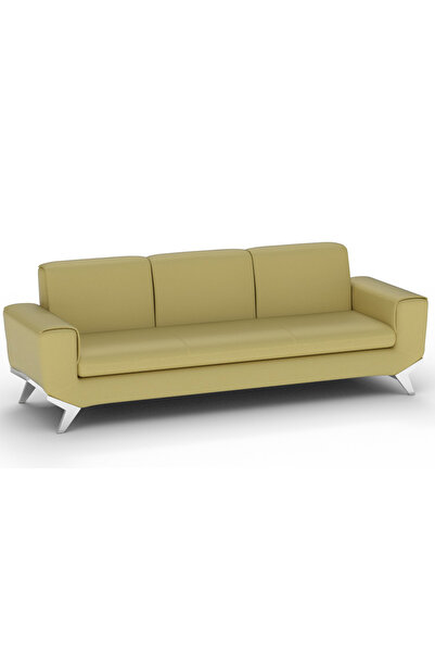 Mahmayi Light Sandal PU Leatherette Three Seater Sofa, Modern Stylish Furniture for Living Room