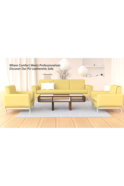 Mahmayi Light Sandal PU Leatherette Three Seater Sofa, Modern Stylish Furniture for Living Room