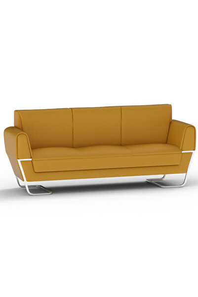 Mahmayi أريكة بثلاثة مقاعد من الجلد الصناعي باللون الأصفر، أثاث عصري وأنيق لغرفة المعيشة