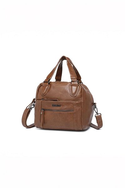 Getcho Regan Women's Tan Medium Size Hand and Shoulder Bag Multi-Pocket Zippered Short Handle and Long Strap Daily