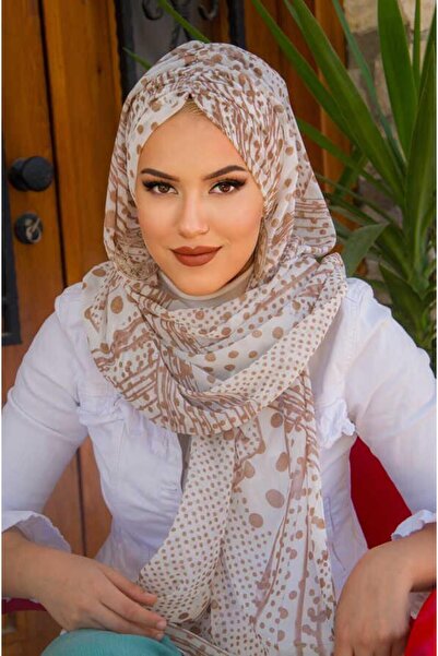Aişe tesettür Έτοιμο σάλι από σιφόν με λευκές κουκκίδες βιζόν - 50600