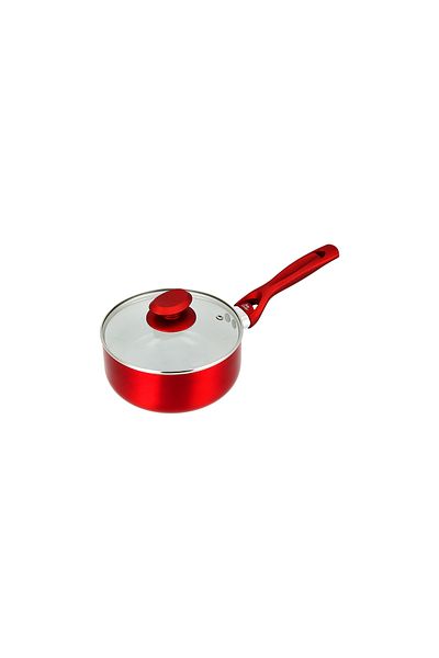BETTY CROCKER Non-Stick Sauce Pan & Glass Lid 18Cm Red