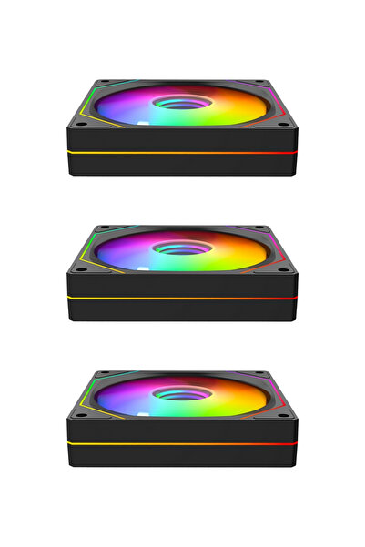 Rampage 7C-120S 120*120*25mm Double Ring Aynalı ARGB  Siyah 3 LÜ SET Kasa Fanı Set