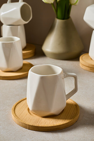 Perotti Muna Bambu Tabaklı 12 Parça Türk Kahvesi Porselen Fincan Takımı