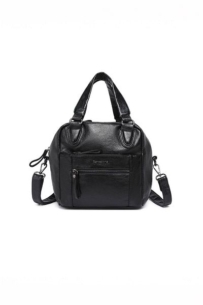 Getcho Regan Women's Black Medium Size Hand and Shoulder Bag Multi-Pocket Zippered Short Handle and Long Strap Daily