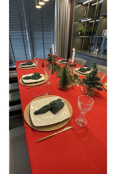 Decamor home Velvet Textured Carefree Red Tablecloth New Year's Table