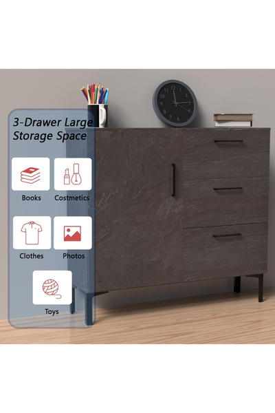 Mahmayi Wooden Chest Drawer with 3 Drawers and 1 Door Storage Shelf Cabinet-Anthracite Jura Slate