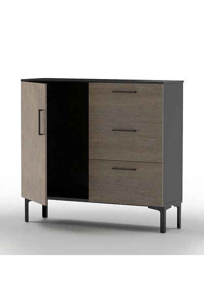 Mahmayi Wooden Chest Drawer with 3 Drawers and 1 Door Shelf Cabinet-Ferro Bronze MFC and Black