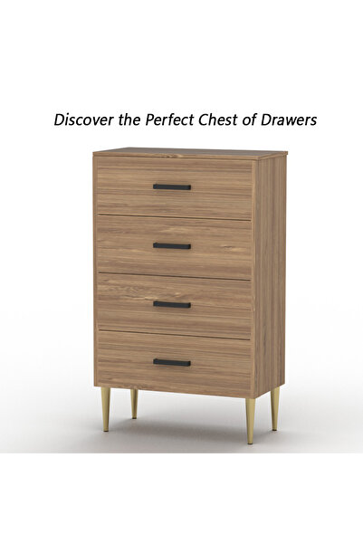 Mahmayi Wooden Chest Drawer with 4 Drawers Cabinet for Living Room-Brown Kansas Oak