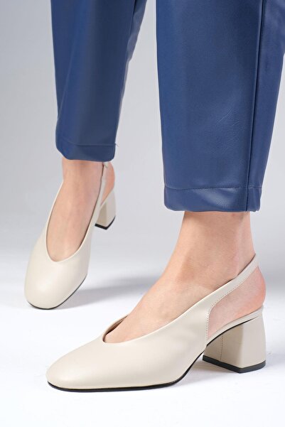 Mio Gusto Karina Skin Color Thick Heeled Women's Open Back Shoes