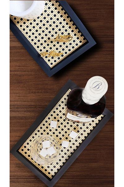 WOODMAR HOME 2 Pieces Rattan Tray, Hazeran Presentation Tray, Decorative Box, Presentation Holder (Hazeran) Height: 29X17Cm