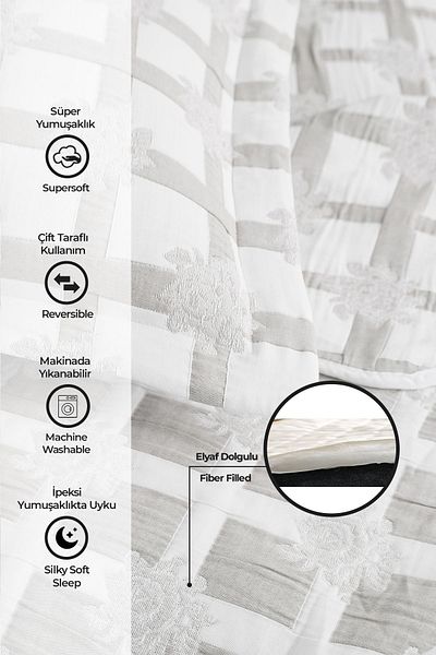 Evlen Home Collection Double Bedspread Set - 3 Pieces Battal Shelby, Light Grey