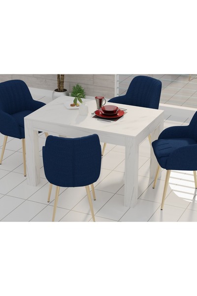 Mahmayi 4-Seater Wooden Dining Table for Kitchen, 120cm, White Levanto Marble Finish