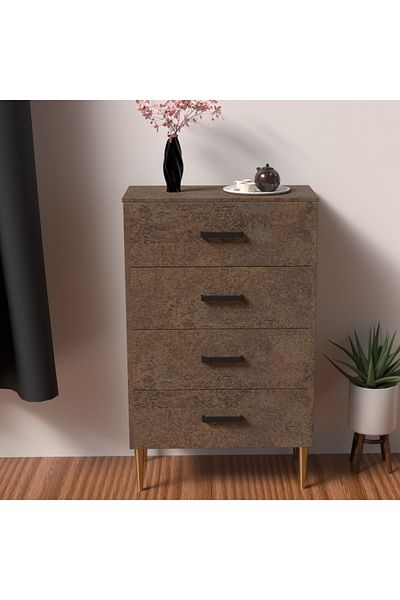 Mahmayi Wooden Chest Drawer with 4 Drawers Cabinet for Living Room-Ferro Bronze MFC Board