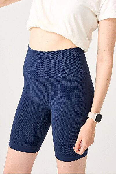 Jerf Holly Petek Desenli Yüksek Bel Biker Tayt Lacivert