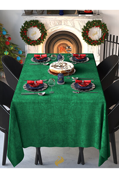 bursa çeyiz Kadife Dokulu Çam Yeşili Dertsiz Masa Örtüsü