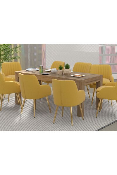 Mahmayi 8-Seater Wooden Dining Table for Kitchen, 180cm, Vintage Santa Fe Oak Finish