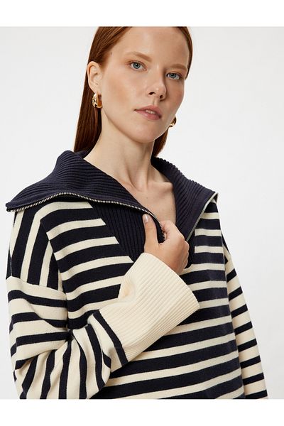 Koton Zippered Oversize Knitwear Crash Stand Collar Soft Textured