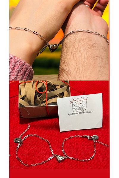 derokas Magnet Heart Steel Set Bracelet with 2 Letters as a Gift for Valentines