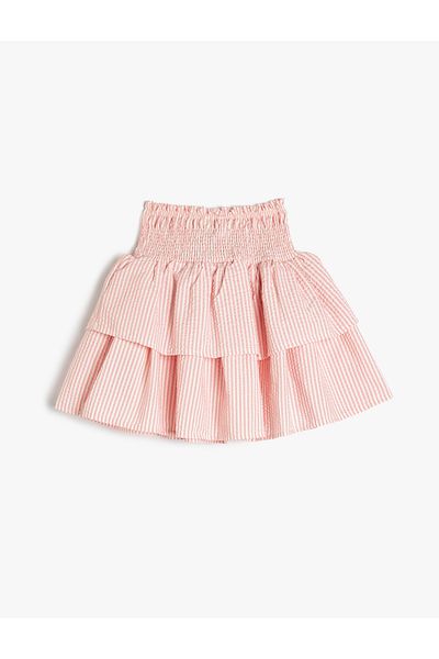 Koton High Waisted Layered Gipe Detailed Striped Skirt