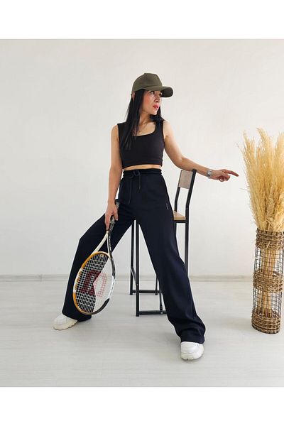6 butik altı üstü butik Pantaloni de sport cu talie înaltă cu buzunare laterale late