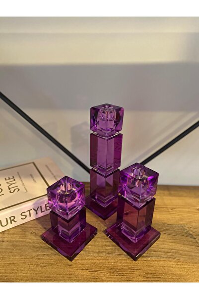 Kristal Novadek 3760 Füme 3'lü Küp Şamdan Set