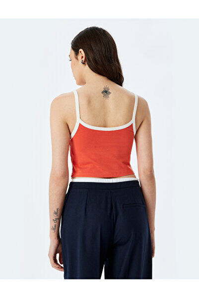 Koton Ribbed Strap Slogan Printed Crop Tank Top
