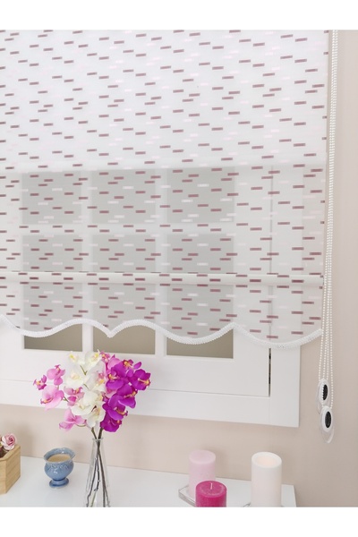 atölyeperde Atölye Perde Çiftli Sistem Beyaz - Bordo Assens Series Tül + Stor