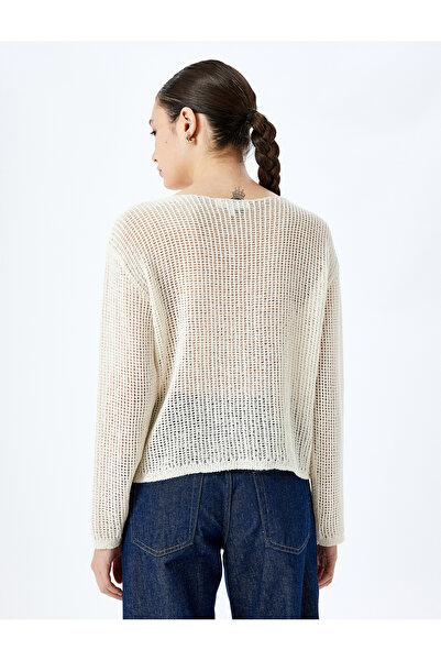 Koton Плетен пуловер с дълъг ръкав и апликация с цвете