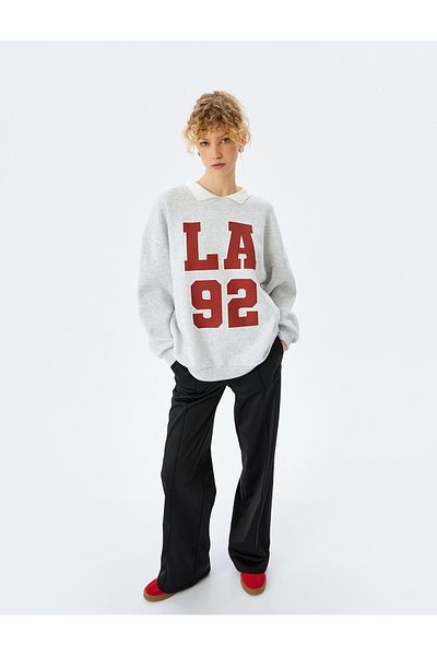 Koton Raised Oversize College Printed Polo Neck Sweatshirt