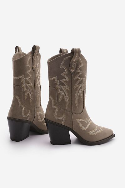 Marjin Γυναικείες μπότες Western Suede Mink - Merledi με μυτερή μύτη