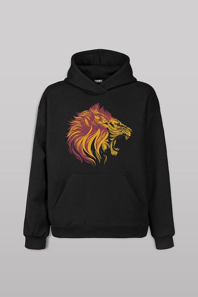 Kendim Seçtim Unisex Hooded Hoodie - Lion Lion Head Champion Front Printed Sweatshirt