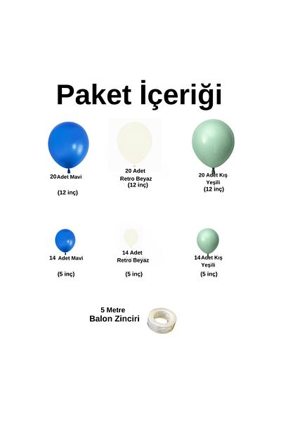 Ata Parti Dünyası *Winter Green*blue*smoke* 100pcs Balloon Chain - Birthday Concept