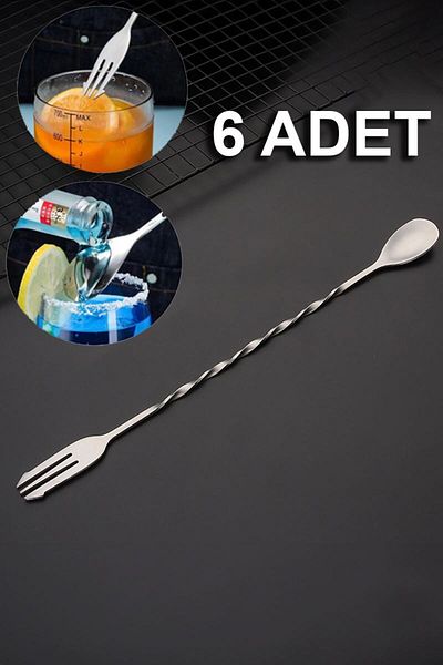Chavin 304 Steel 6 Pieces 32 cm Double Headed Cocktail Mixing Bartender Spoon cin582-6