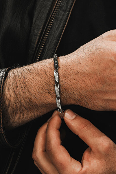 OSMANLI GÜMÜŞ Erkek Çelik Bileklik - Dolar Motifli Orta Kalınlıkta Çelik Bile...