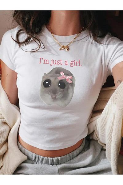 weywot Ζώνη Oversize Back Lift 'I'm Just A Girl' Crop Μπλούζα